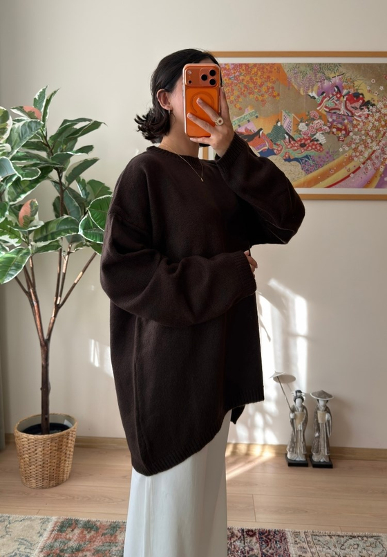 Mirua Basic Oversize Triko Kazak Kahve