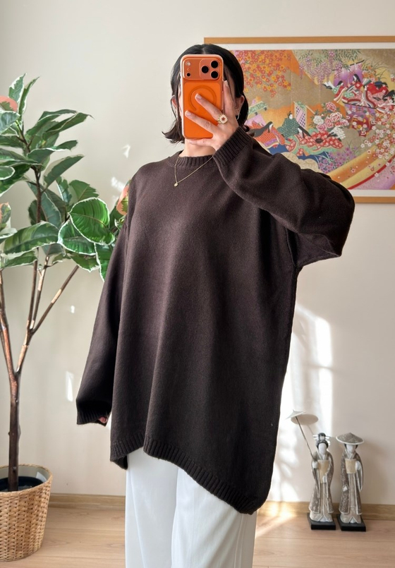 Mirua Basic Oversize Triko Kazak Kahve