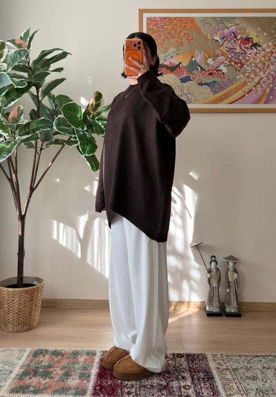 Mirua Basic Oversize Triko Kazak Kahve