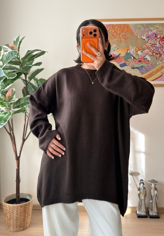 Mirua Basic Oversize Triko Kazak Kahve