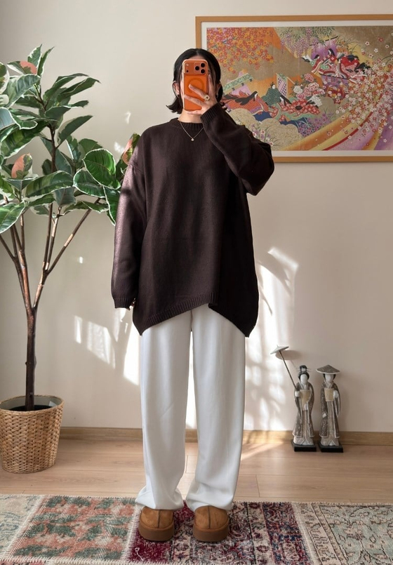 Mirua Basic Oversize Triko Kazak Kahve