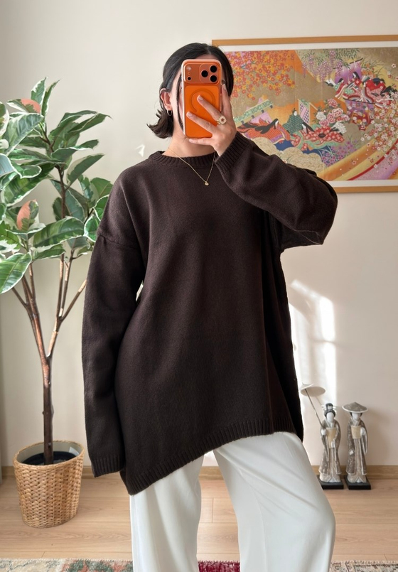 Mirua Basic Oversize Triko Kazak Kahve