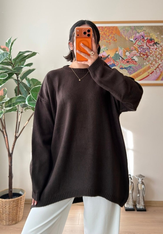 Mirua Basic Oversize Triko Kazak Kahve