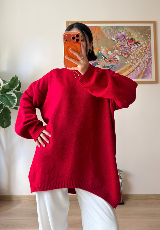 Mirua Basic Oversize Triko Kazak Kırmızı