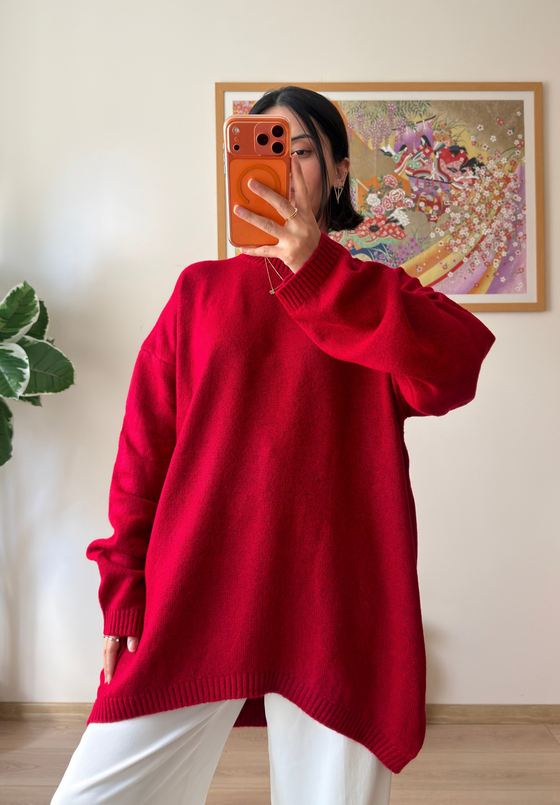 Mirua Basic Oversize Triko Kazak Kırmızı