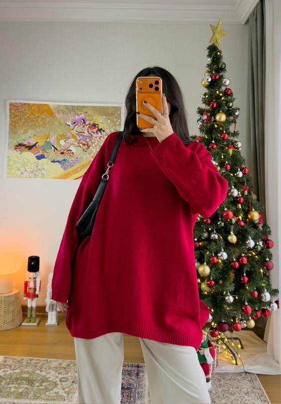 Mirua Basic Oversize Triko Kazak Kırmızı