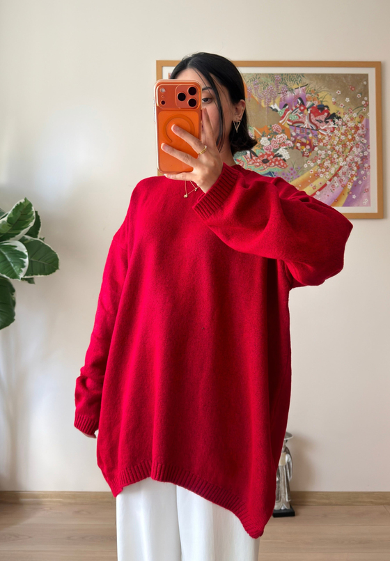Mirua Basic Oversize Triko Kazak Kırmızı