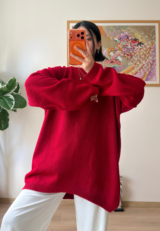 Mirua Basic Oversize Triko Kazak Kırmızı