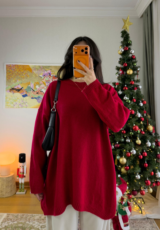 Mirua Basic Oversize Triko Kazak Kırmızı