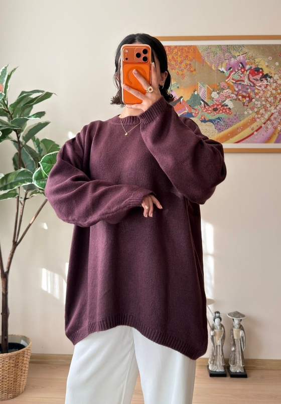 Mirua Basic Oversize Triko Kazak Mürdüm