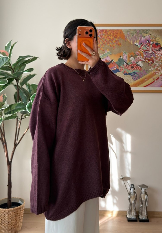 Mirua Basic Oversize Triko Kazak Mürdüm
