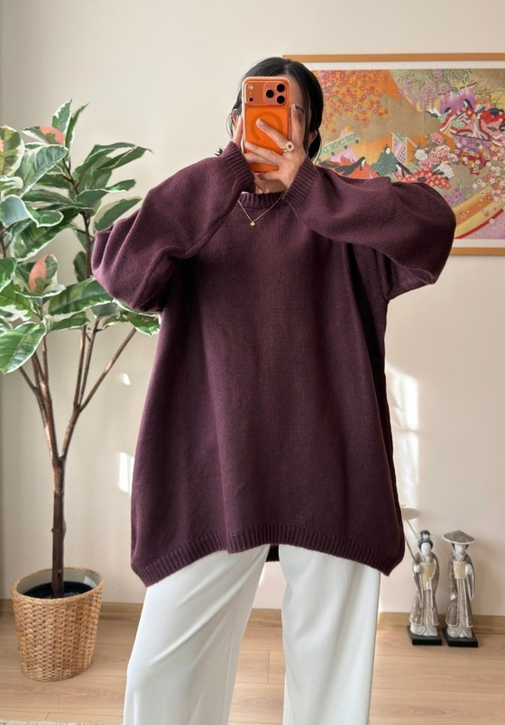 Mirua Basic Oversize Triko Kazak Mürdüm