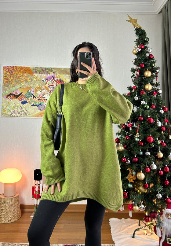 Mirua Basic Oversize Triko Kazak Yeşil