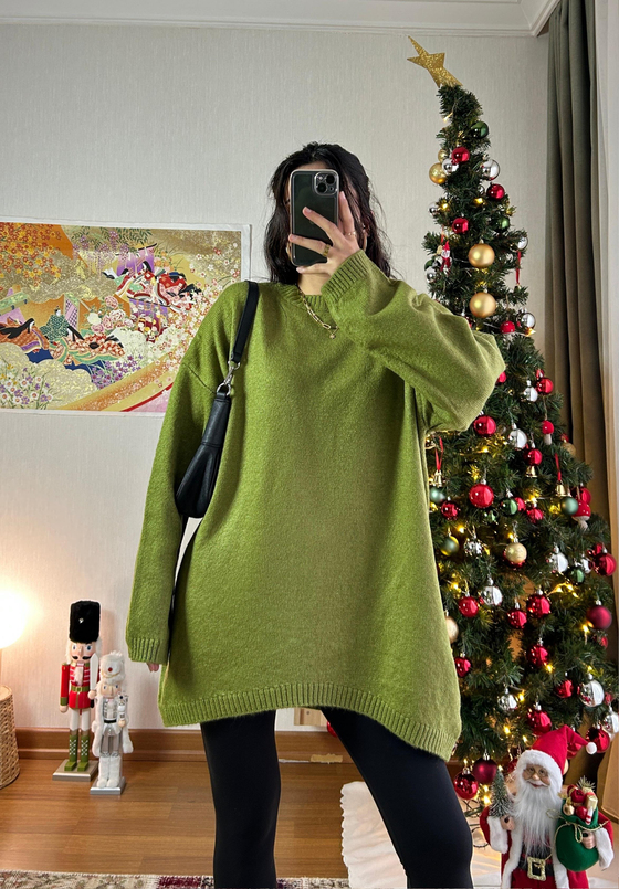 Mirua Basic Oversize Triko Kazak Yeşil