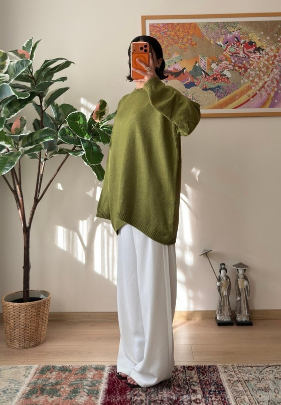 Mirua Basic Oversize Triko Kazak Yeşil