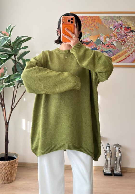 Mirua Basic Oversize Triko Kazak Yeşil