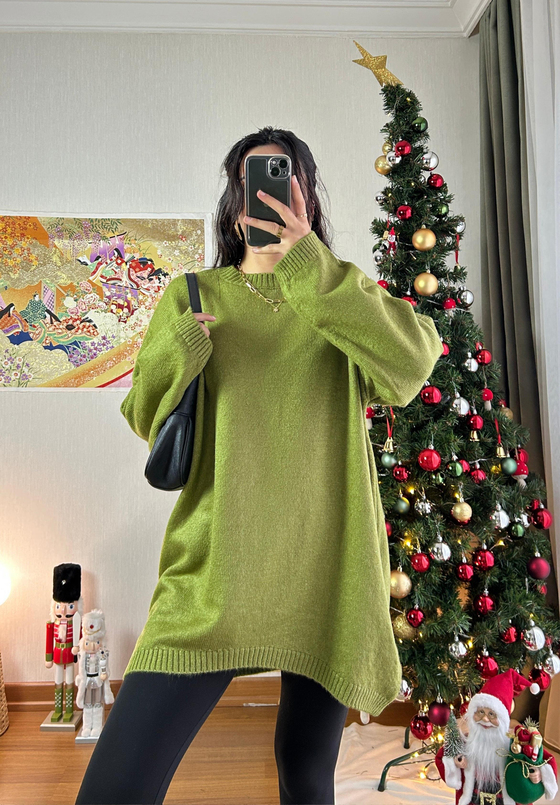 Mirua Basic Oversize Triko Kazak Yeşil