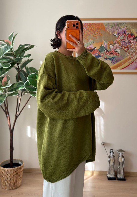 Mirua Basic Oversize Triko Kazak Yeşil