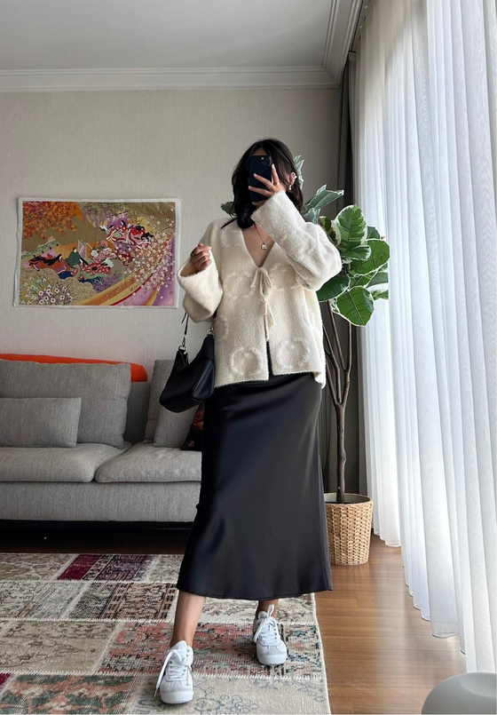 Misu Saten Midi Etek Siyah