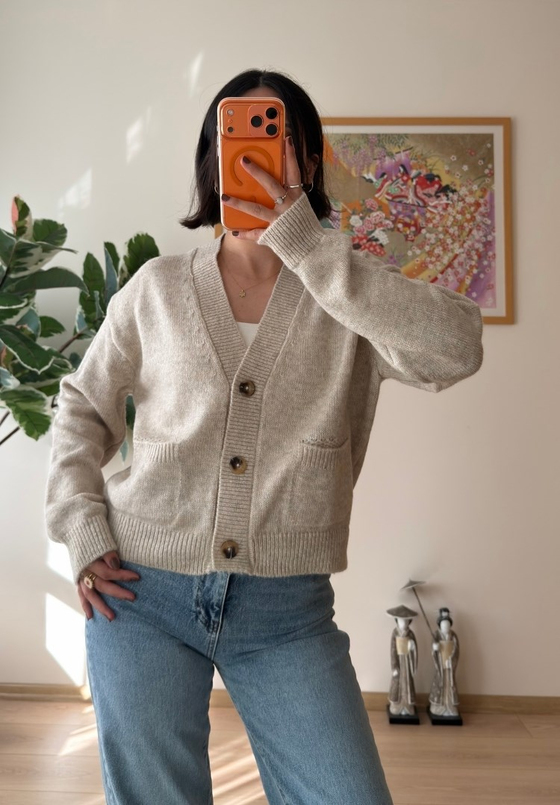 Miyuko Basic Çift Cepli Hırka Bej
