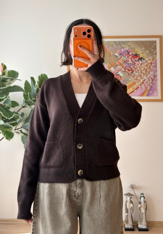 Miyuko Basic Çift Cepli Hırka Kahve