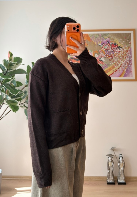 Miyuko Basic Çift Cepli Hırka Kahve