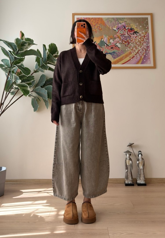 Miyuko Basic Çift Cepli Hırka Kahve