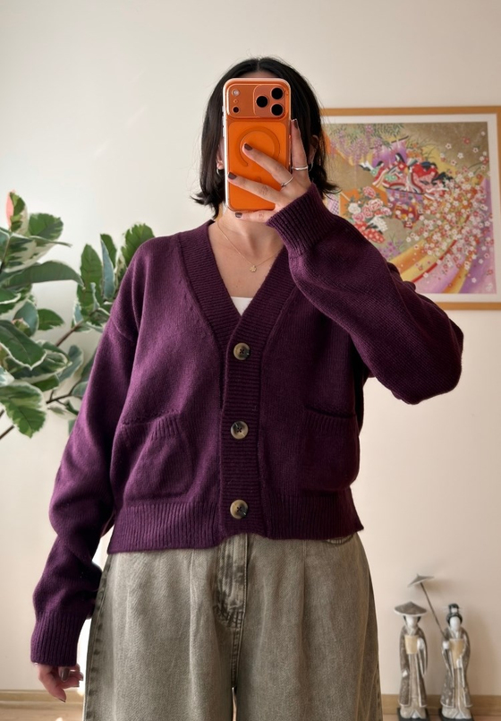 Miyuko Basic Çift Cepli Hırka Mürdüm