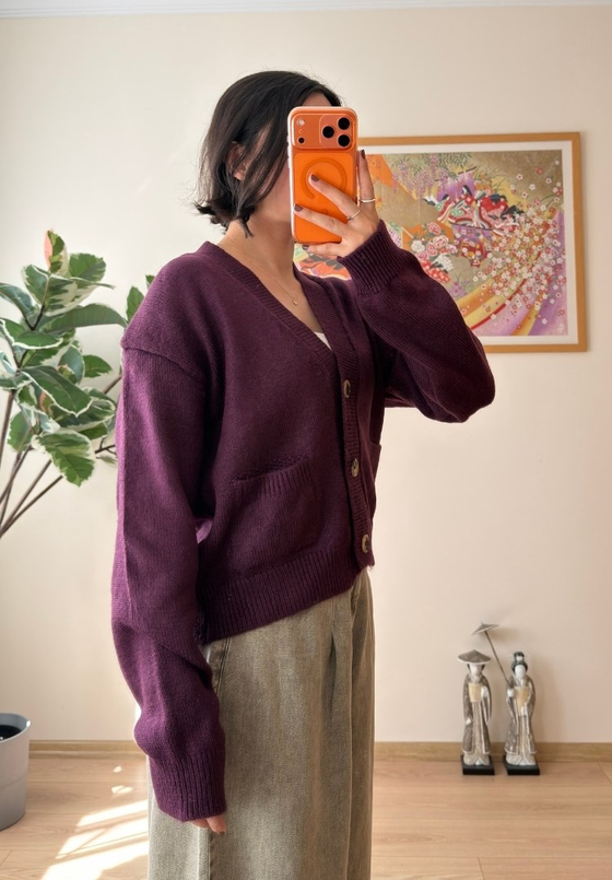 Miyuko Basic Çift Cepli Hırka Mürdüm