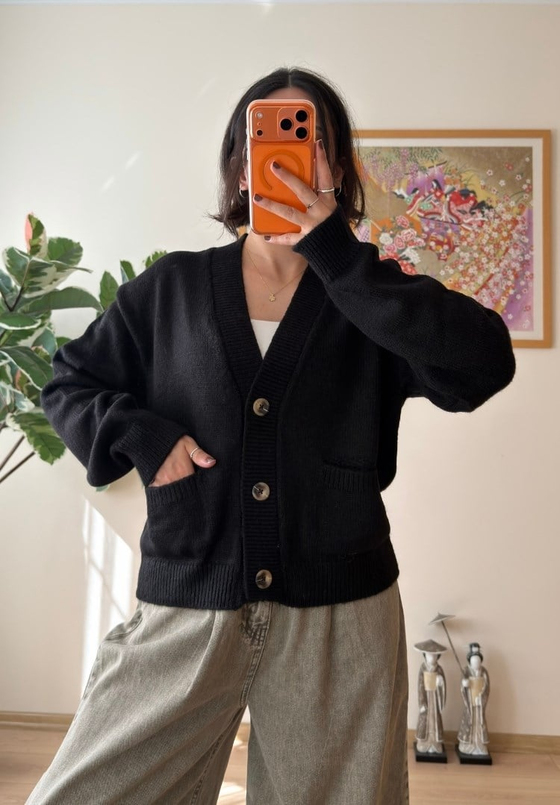 Miyuko Basic Çift Cepli Hırka Siyah