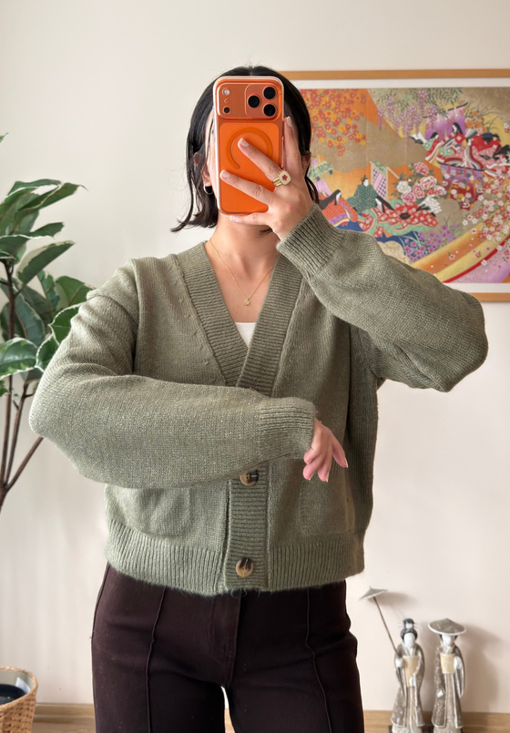 Miyuko Basic Çift Cepli Hırka Soft Yeşil