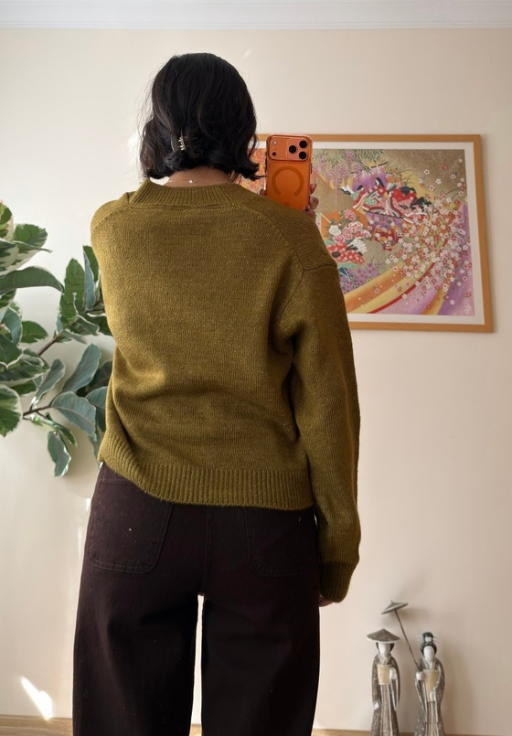 Miyuko Basic Çift Cepli Hırka Yağ Yeşili