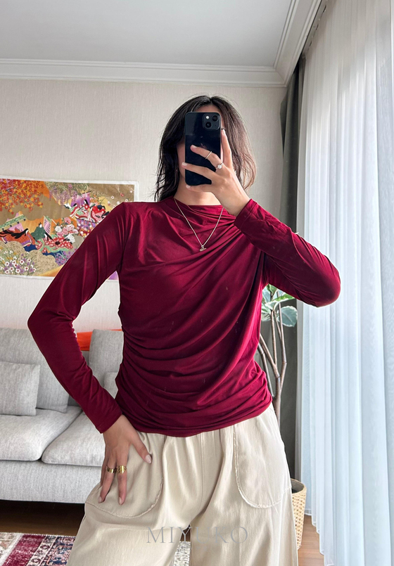 Nagi Drape Detaylı Body Bordo