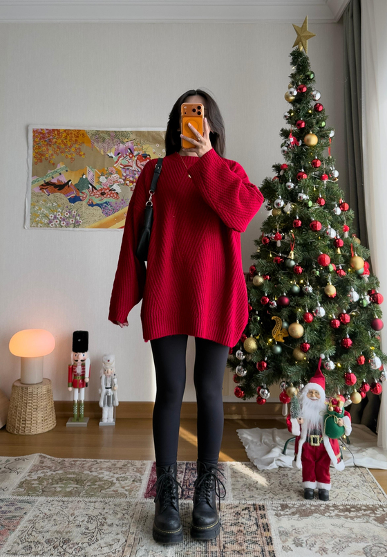 Riane Çizgi Detalı Oversize Kazak Kırmızı