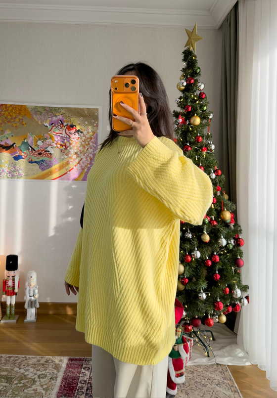 Riane Çizgi Detalı Oversize Kazak Sarı