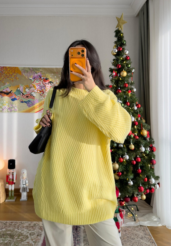 Riane Çizgi Detalı Oversize Kazak Sarı