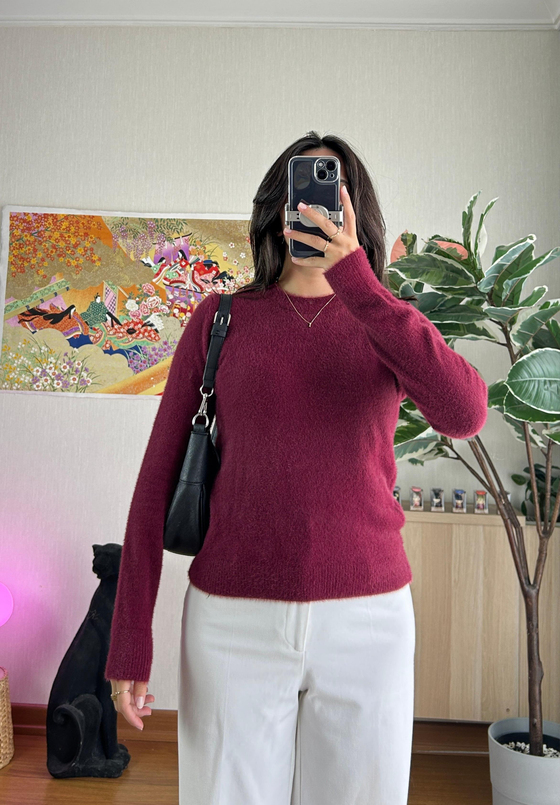 Rie Yumuşak Basic Kazak Bordo