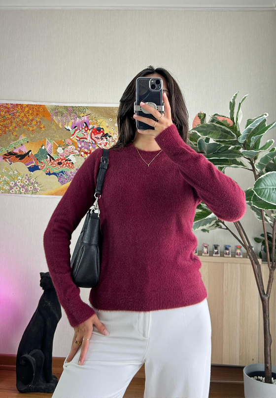 Rie Yumuşak Basic Kazak Bordo