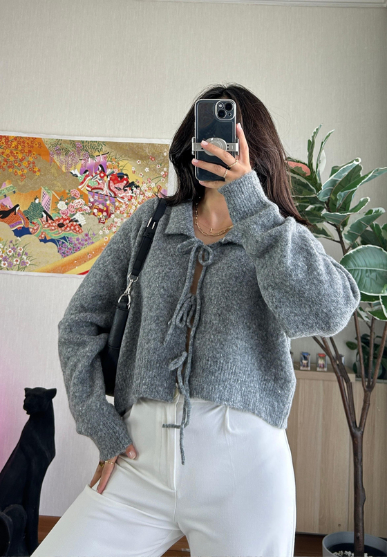 Riko Bağlamalı Hırka Füme