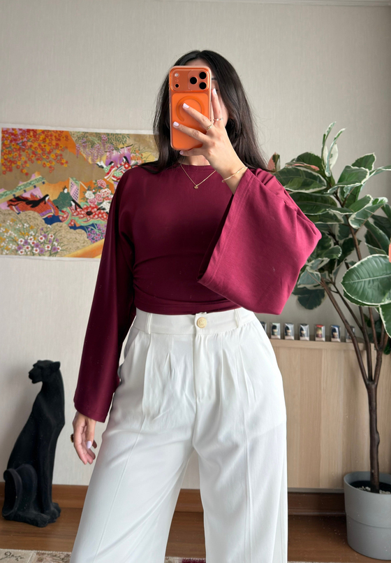 Rima Büzgü Detaylı Bluz Bordo