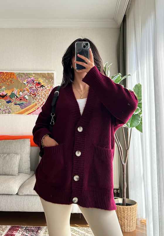 Rinako Uzun Hırka Bordo