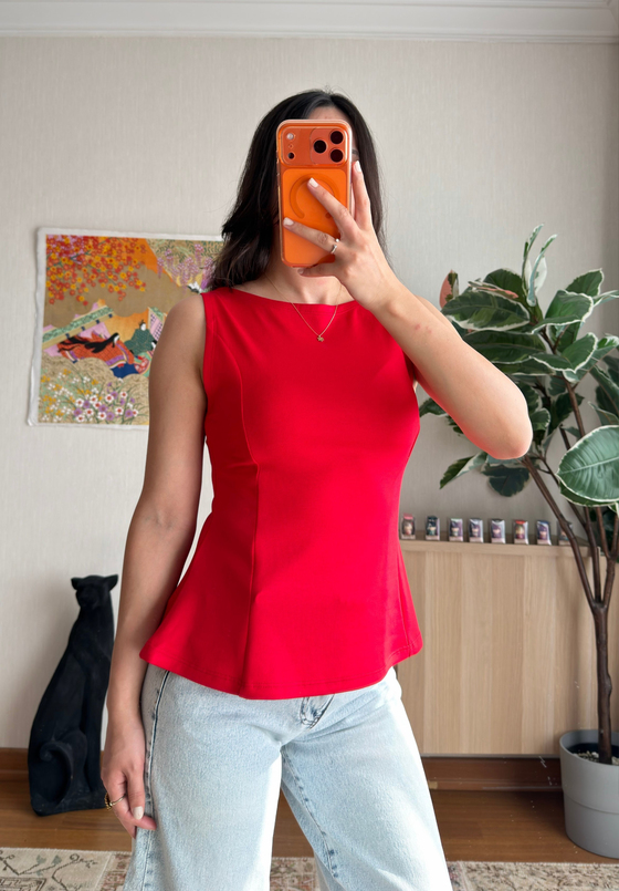 Rivay Volanlı Bluz Kırmızı