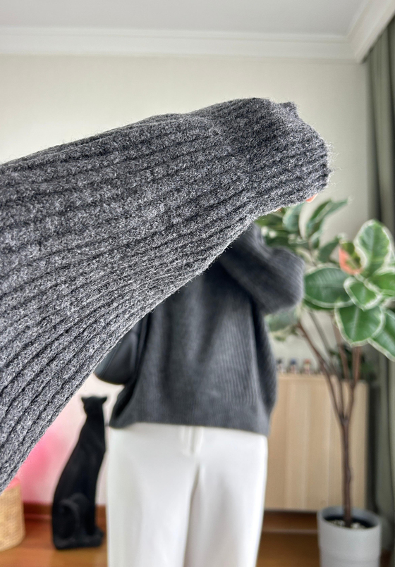 Riya Çizgili Oversize Kazak Füme
