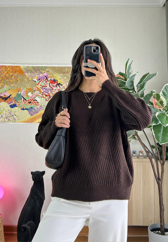 Riya Çizgili Oversize Kazak Kahve