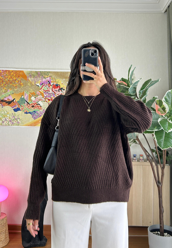 Riya Çizgili Oversize Kazak Kahve