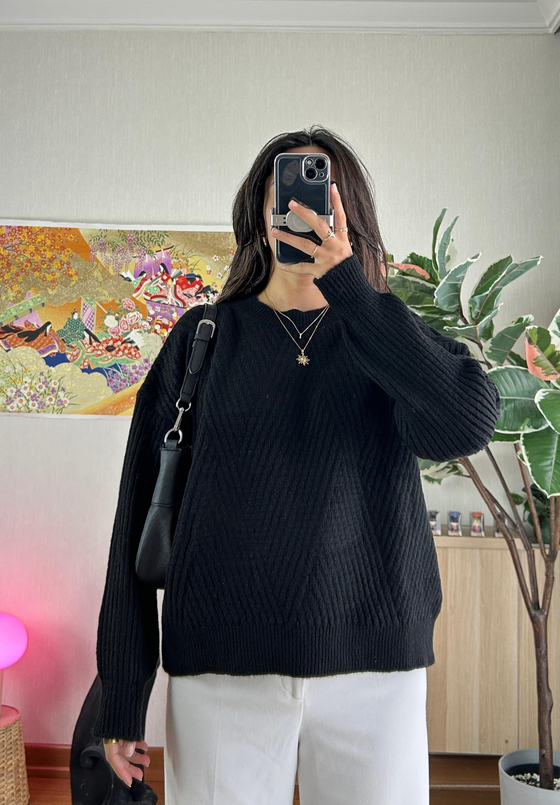 Riya Çizgili Oversize Kazak Siyah