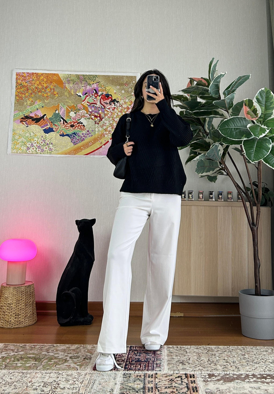 Riya Çizgili Oversize Kazak Siyah
