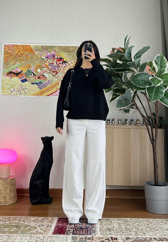 Riya Çizgili Oversize Kazak Siyah