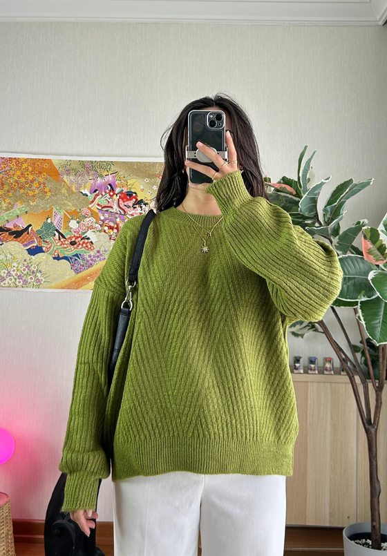 Riya Çizgili Oversize Kazak Yeşil