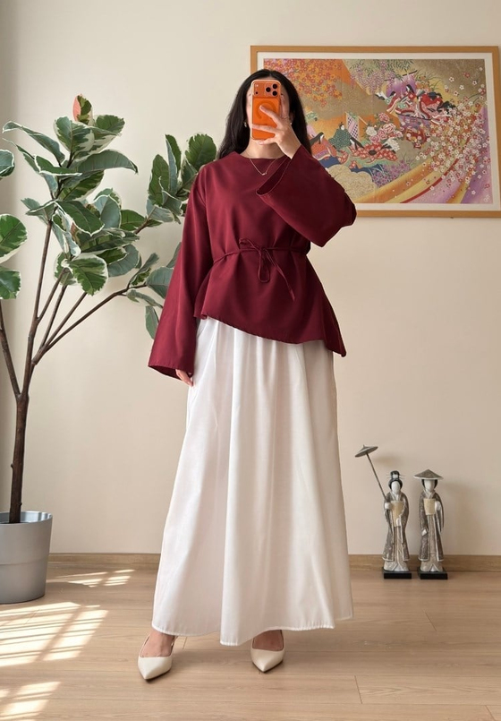 Rumi Viral Asimetrik Bağlamalı Bluz Bordo